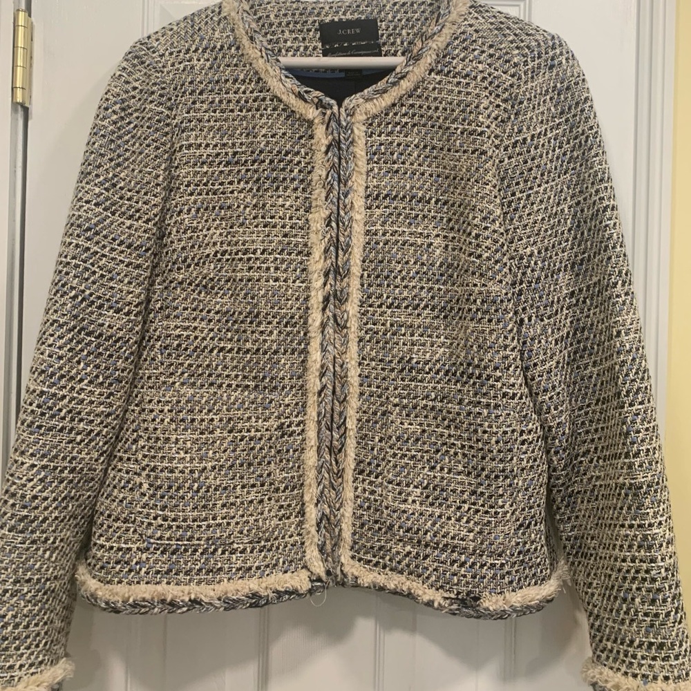 JCrew Lady Jacket, Navy/Tan metallic tweed, Size 8